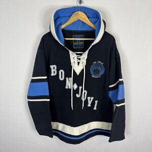 Bon Jovi The Circle Tour 2010 2011 Hockey Lace Up Hoodie Black Blue Men L